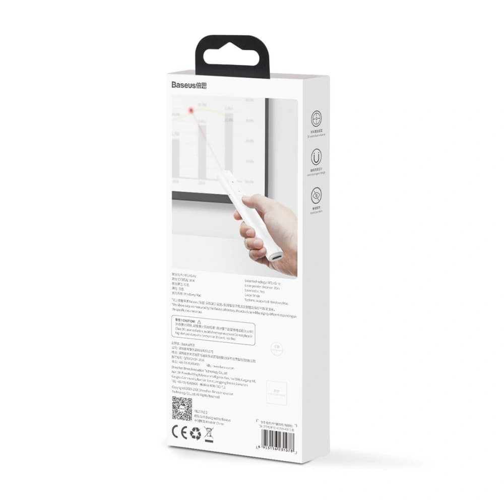 Többfunkciós távirányító Baseus Orange Dot prezentációkhoz, lézermutatóval, elemmel (fehér) - 8