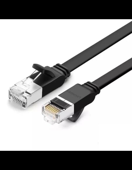 Plochý síťový kabel UGREEN s kovovými konektory, Ethernet RJ45, Cat.6, UTP, 10m (černý)