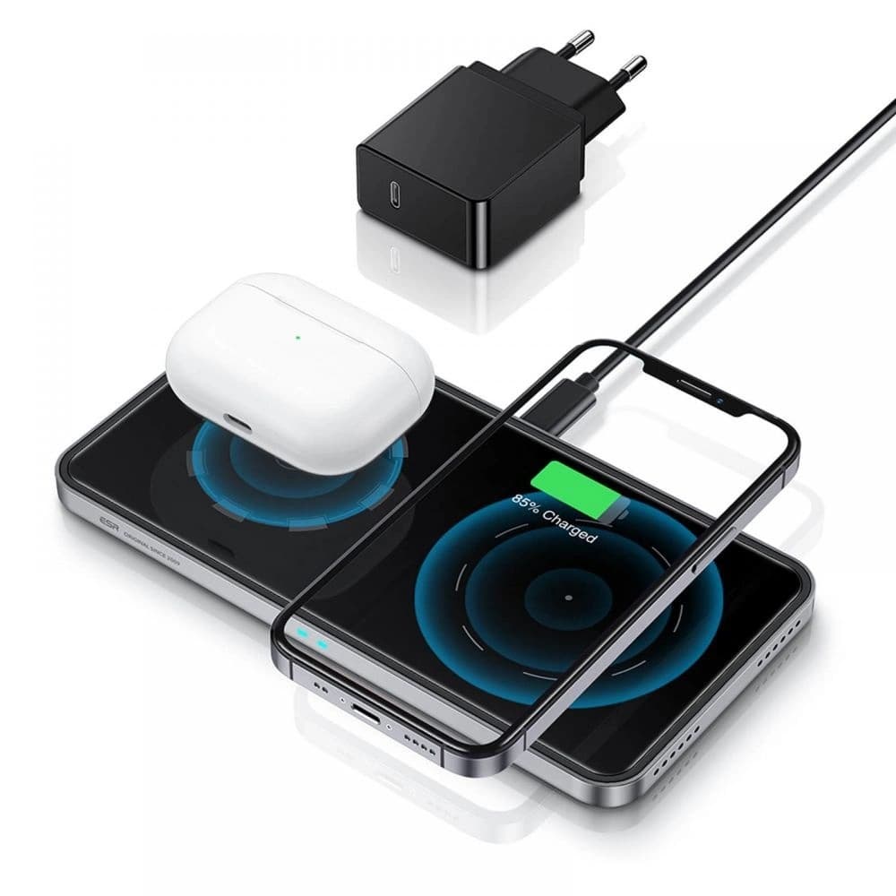 Încărcător wireless ESR HaloLock 2în1 Magnetic MagSafe Wireless Charger Negru - 1