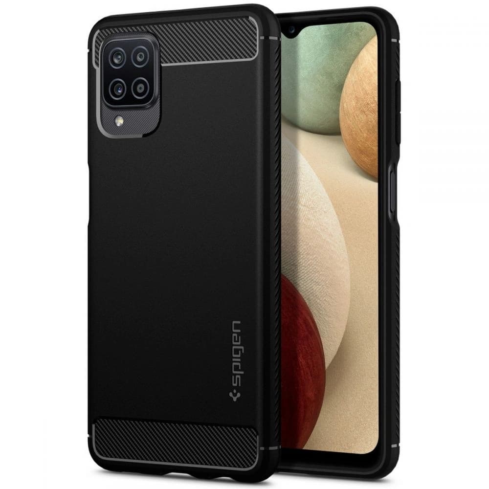 Spigen Samsung Gehäuse Rugged Armor Galaxy A12 Mattschwarz - 1
