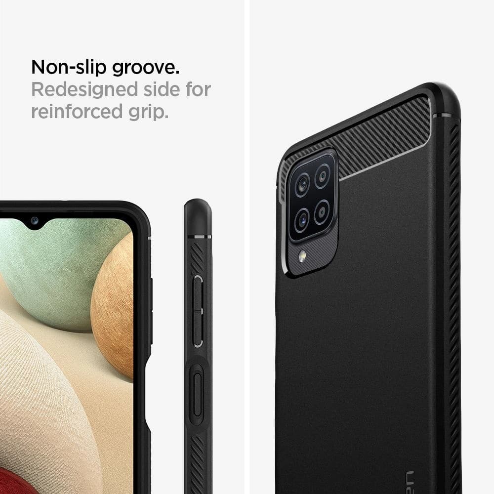 Spigen Samsung Gehäuse Rugged Armor Galaxy A12 Mattschwarz - 8