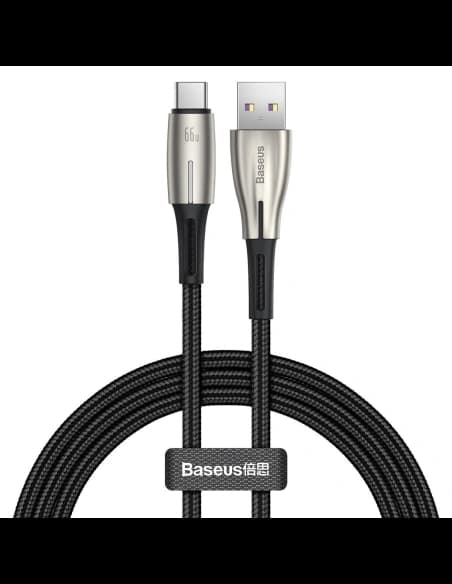 Kabel USB do USB-C Baseus ve tvaru kapky, LED, 66W, 6A, 2m (černý)
