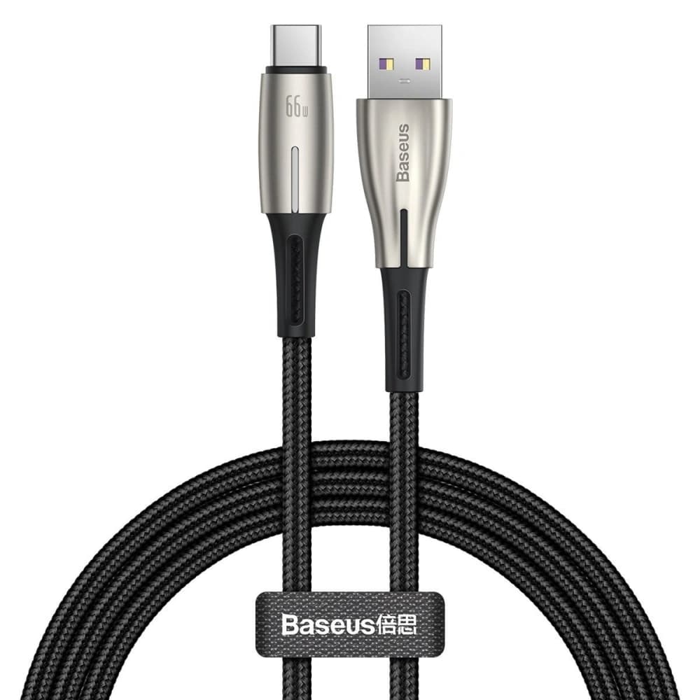 Baseus USB-zu-USB-C-Kabel Wassertropfenförmig, LED, 66W, 6A, 2m (schwarz) - 1