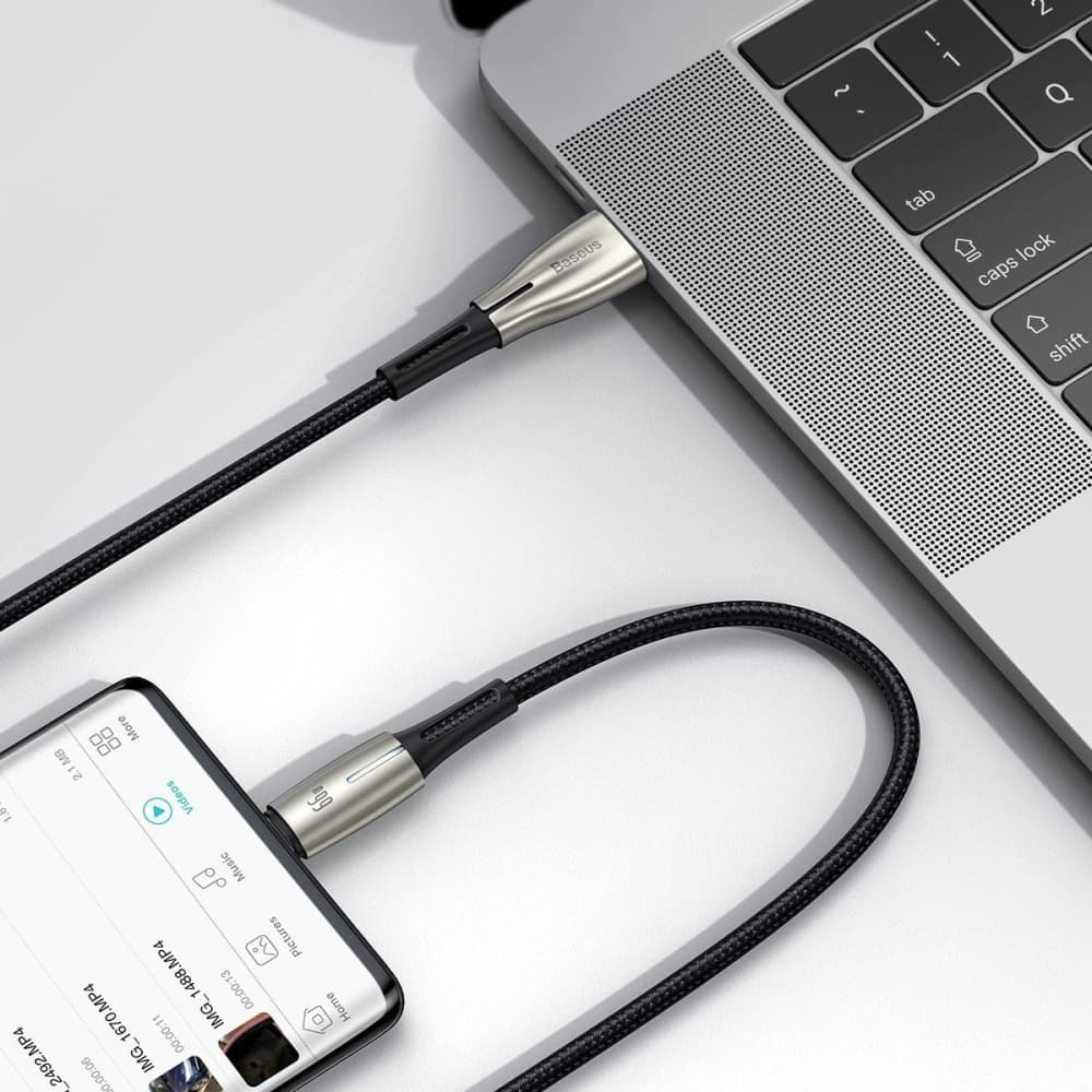 Baseus USB-zu-USB-C-Kabel Wassertropfenförmig, LED, 66W, 6A, 2m (schwarz) - 8