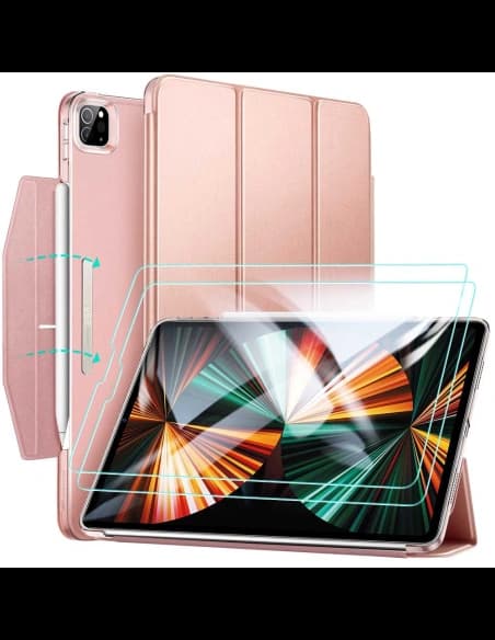ESR Apple Tasche Ascend Trifold iPad Pro 12.9 2021 (5. Generation) Rose Gold + gehärtetes Glas