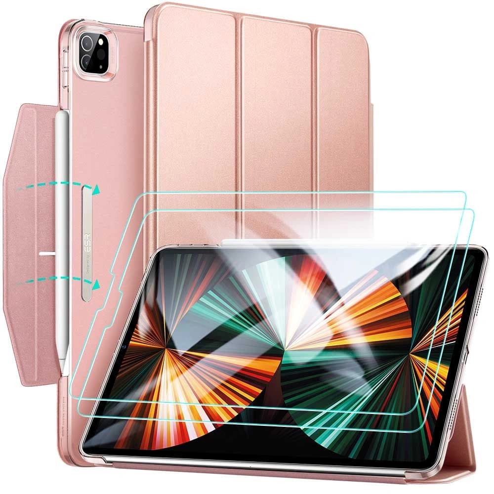ESR Apple Tasche Ascend Trifold iPad Pro 12.9 2021 (5. Generation) Rose Gold + gehärtetes Glas - 1