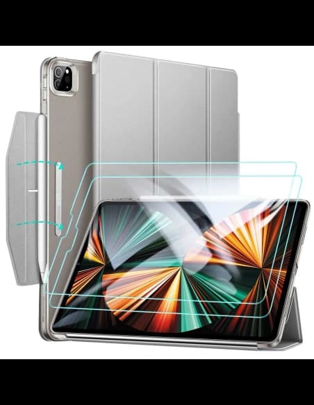 ESR Apple Tasche Ascend Trifold iPad Pro 12.9 2021 (5. Generation) Grau + gehärtetes Glas