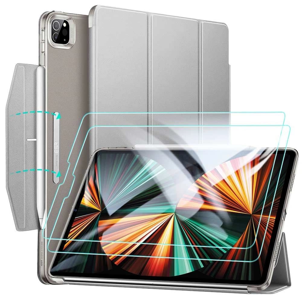 ESR Apple Tasche Ascend Trifold iPad Pro 12.9 2021 (5. Generation) Grau + gehärtetes Glas - 1