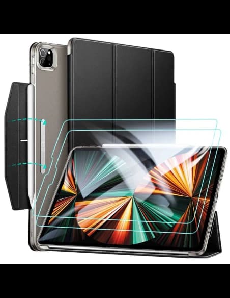 ESR Apple Tasche Ascend Trifold iPad Pro 12.9 2021 (5. Generation) Schwarz + gehärtetes Glas