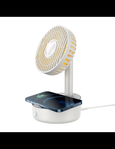 Asztali ventilátor Baseus Hermit 10W-os indukciós töltővel (fehér)