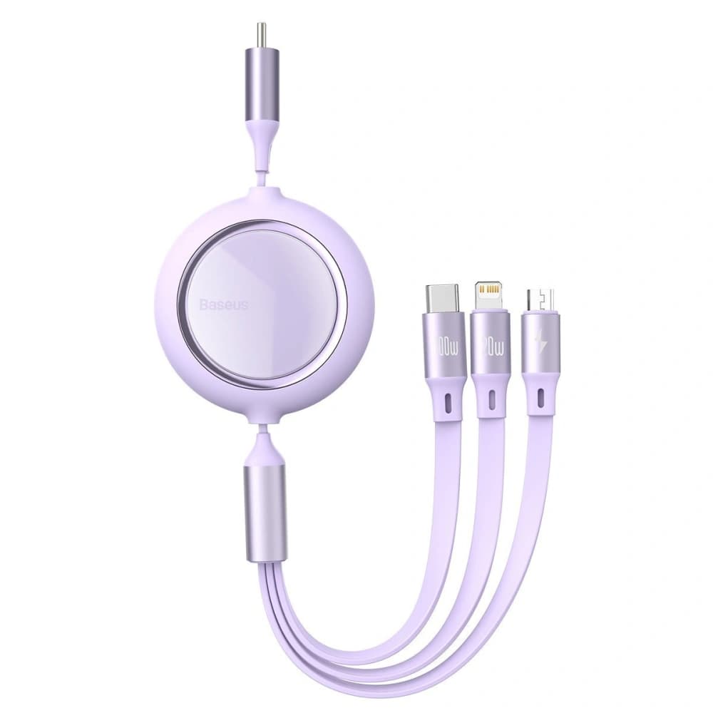 USB cable 3in1 Baseus Bright Mirror, USB to micro USB / USB-C / Lightning, 100W, 1.2m (purple) - 1