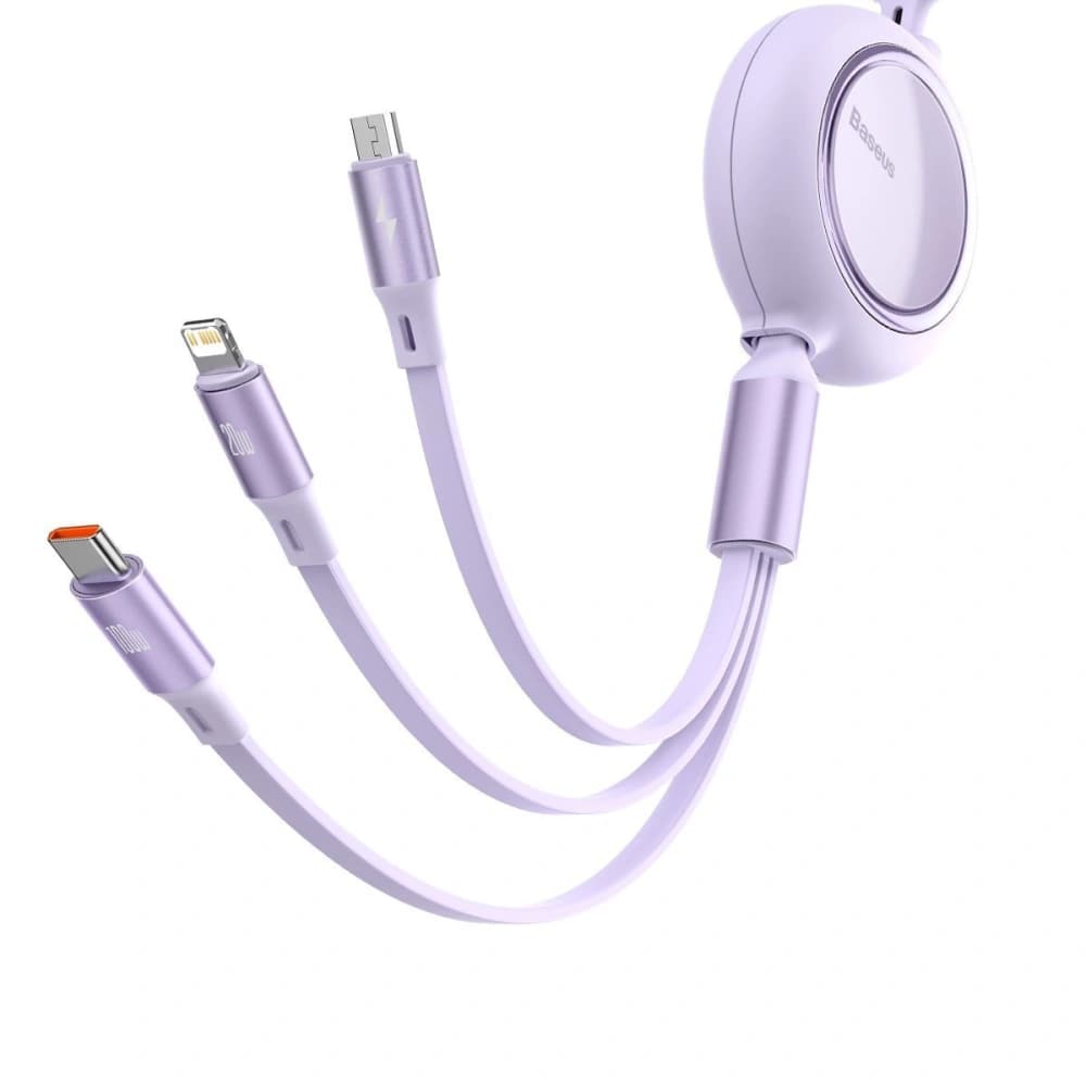 USB cable 3in1 Baseus Bright Mirror, USB to micro USB / USB-C / Lightning, 100W, 1.2m (purple) - 2