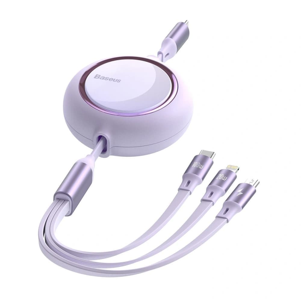 USB cable 3in1 Baseus Bright Mirror, USB to micro USB / USB-C / Lightning, 100W, 1.2m (purple) - 4