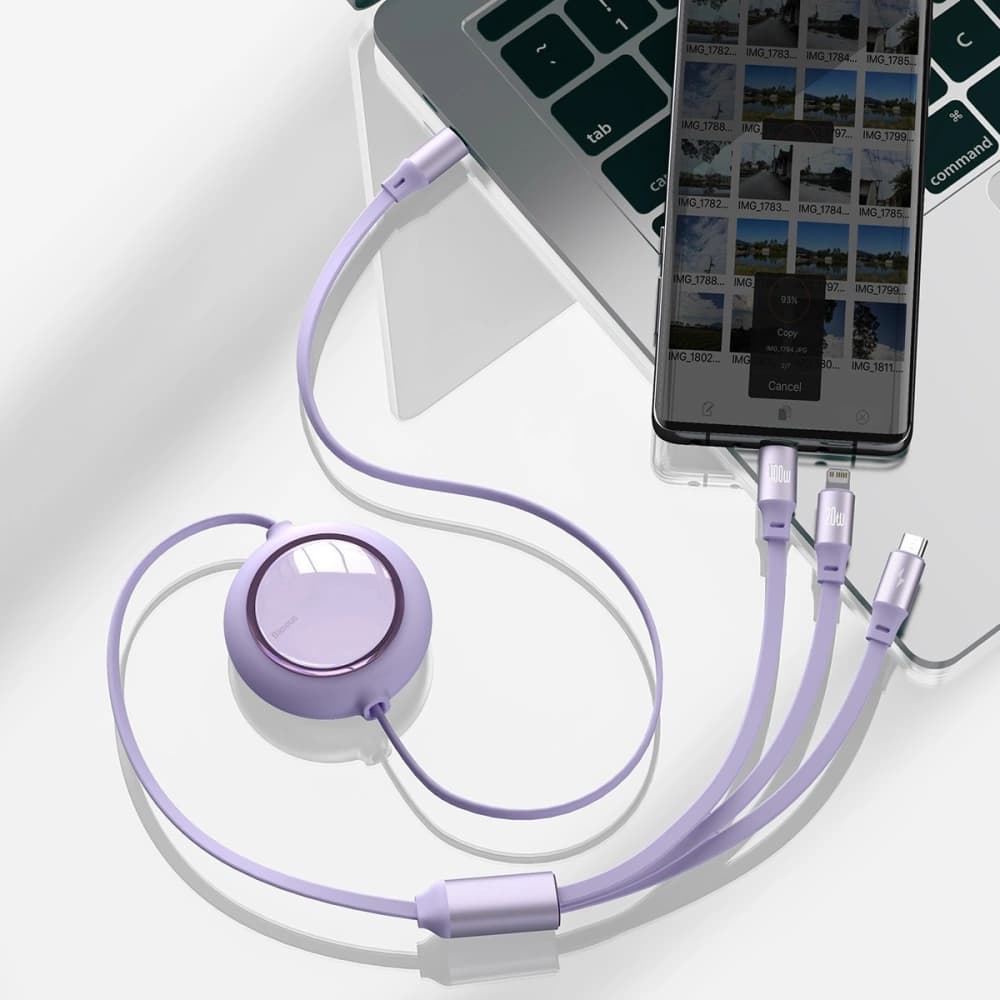 USB cable 3in1 Baseus Bright Mirror, USB to micro USB / USB-C / Lightning, 100W, 1.2m (purple) - 8