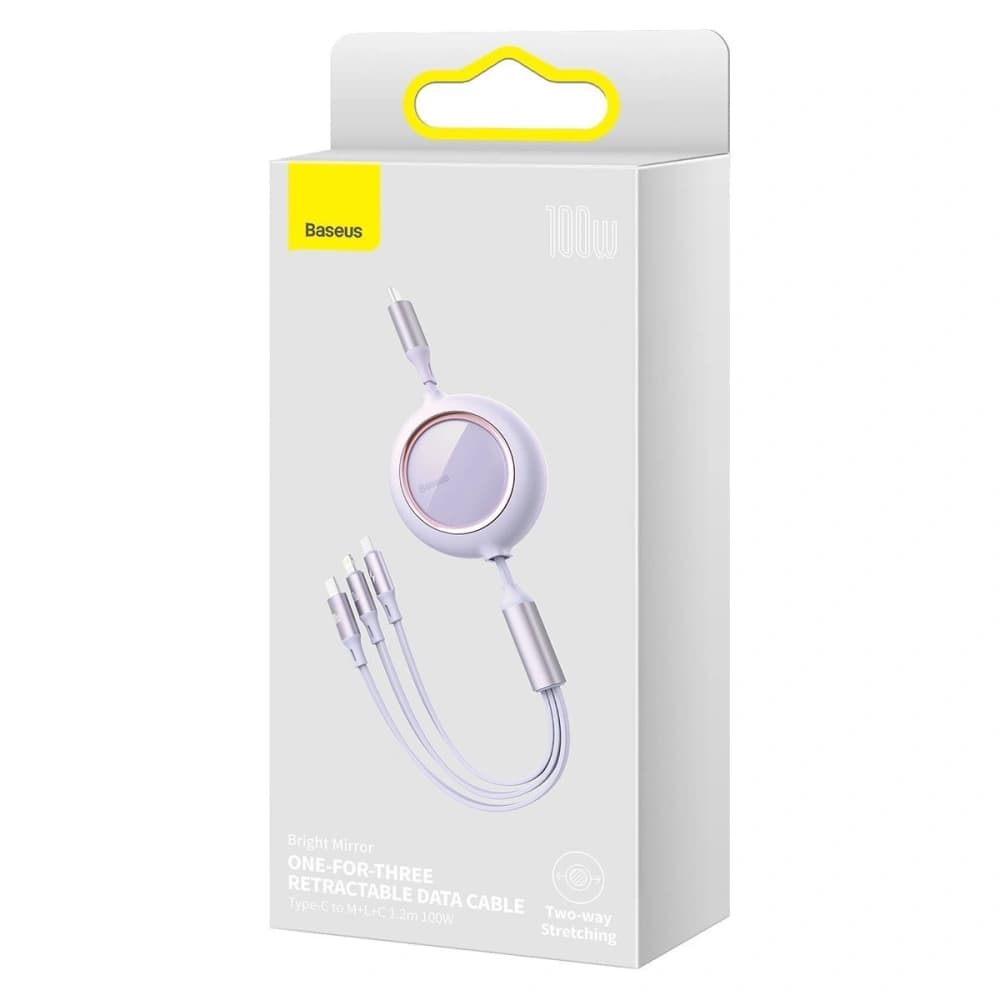 USB cable 3in1 Baseus Bright Mirror, USB to micro USB / USB-C / Lightning, 100W, 1.2m (purple) - 10