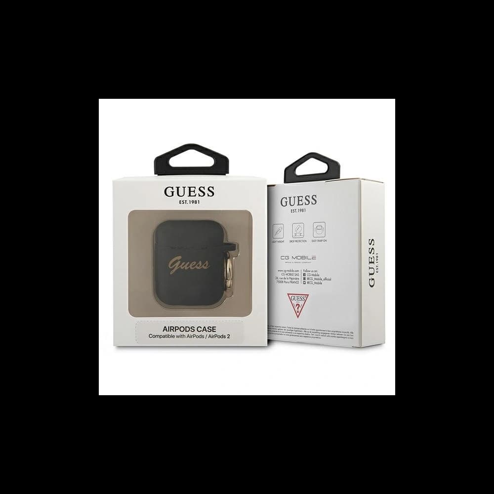 Etui Guess GUA2SSSK Apple AirPods tok fekete/szilikon vintage írásmóddal - 3