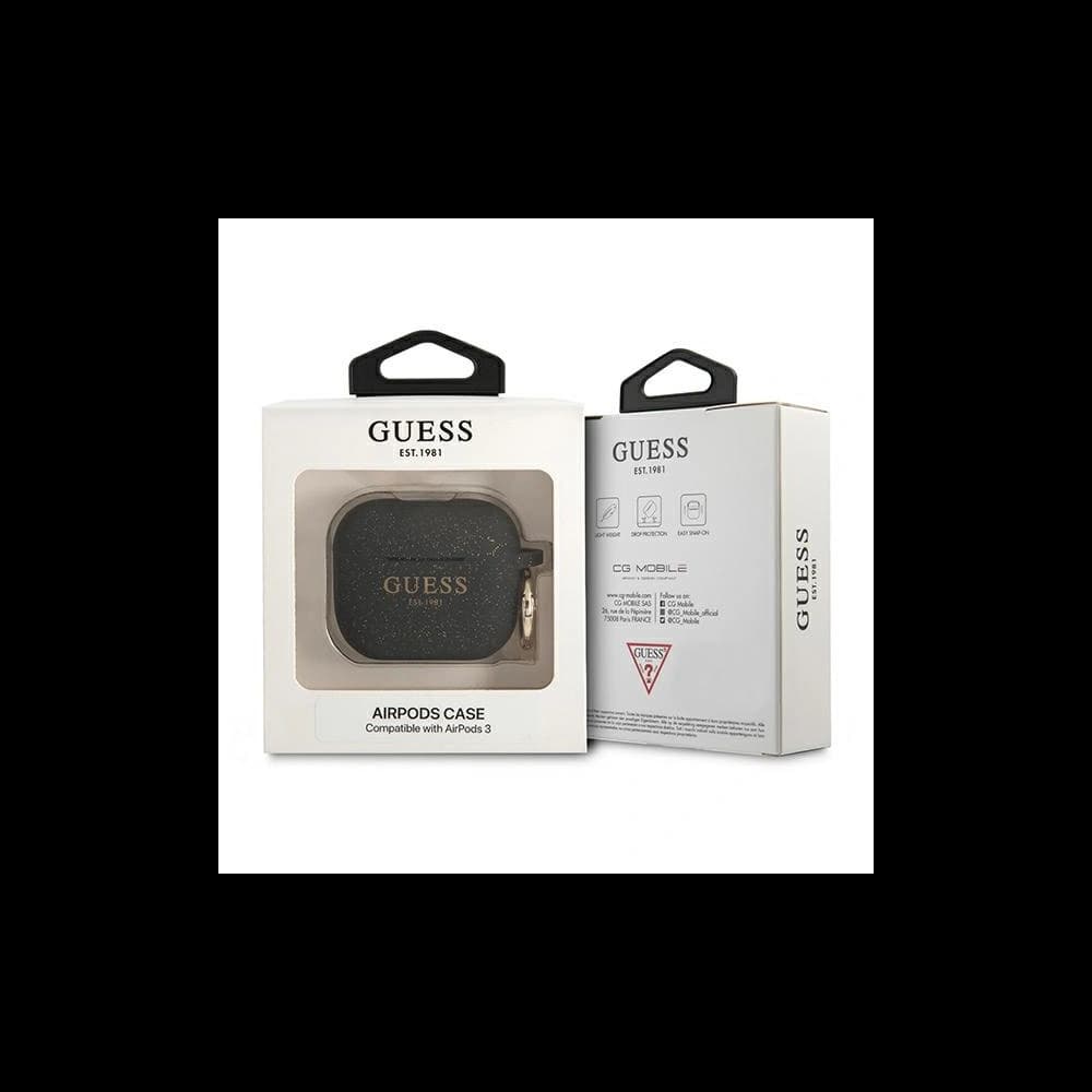 Guess Apple Tasche GUA3SGGEK AirPods 3 Hülle schwarz/schwarz Silikon Glitter - 3