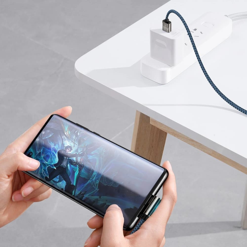 Kabel USB do USB-C kątový Baseus Legend Series, 66W, 1m (modrý) - 7
