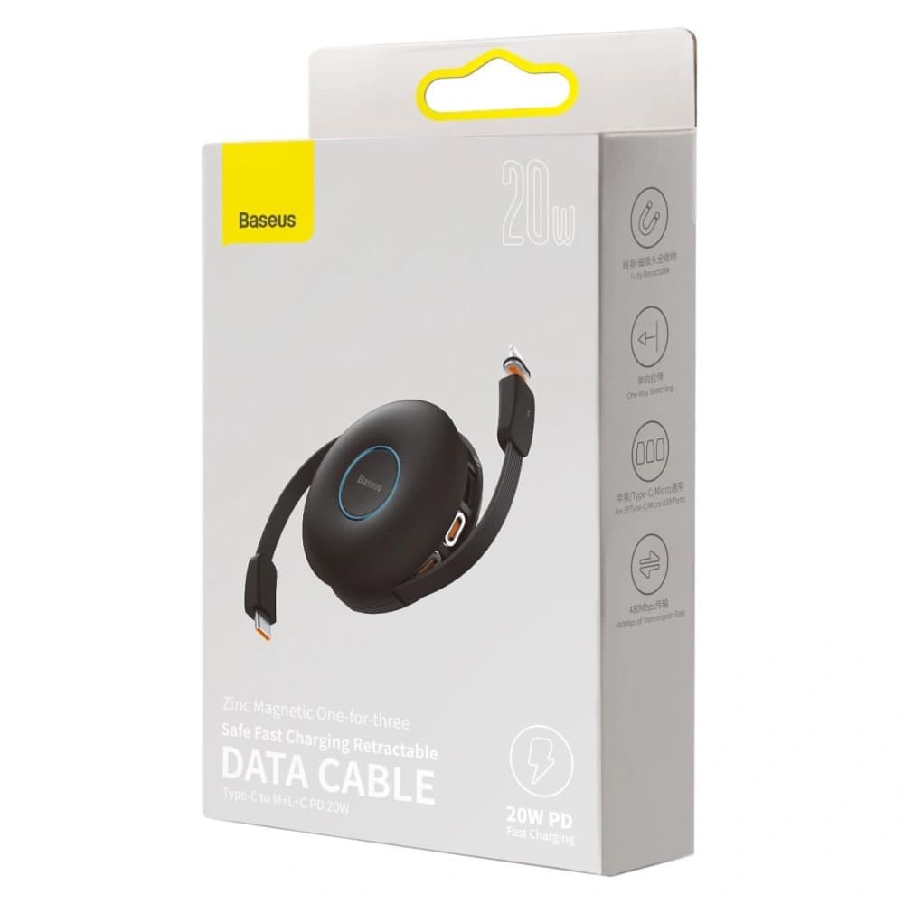Kabel USB magnetický Baseus Zinc 3w1 USB-C / Lightning / Micro 20W, 1m (černý) - 10