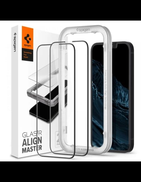 Gehärtetes Glas Spigen GLAS.tR Slim AlignMaster Apple iPhone 13 mini Schwarz [2 PACK]