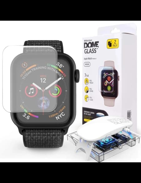 2x Tempered glass with UV glue Whitestone Dome Glass Apple Watch 4/5/6/7/8/9/SE 44/45mm Clear