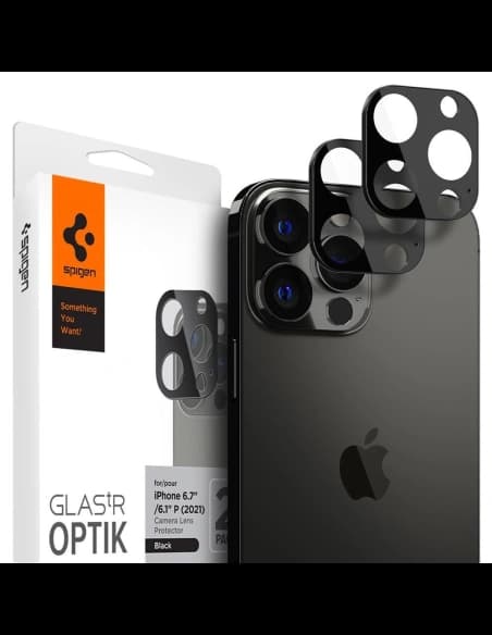 Spigen Apple Gehärtetes Kameraglas Optik Kameraobjektiv iPhone 13 Pro/13 Pro Max Schwarz [2 PACK]