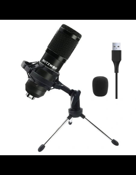 Mikrofon de studio / capacitiv USB BlitzWolf BW-CM, stativ, filtru pop