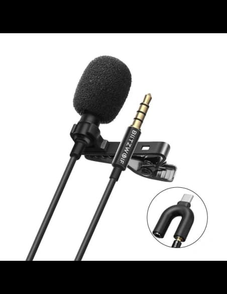 Microfon lavalier Blitzwolf BW-CM1 cu clips, AUX, USB-C, 1,5m