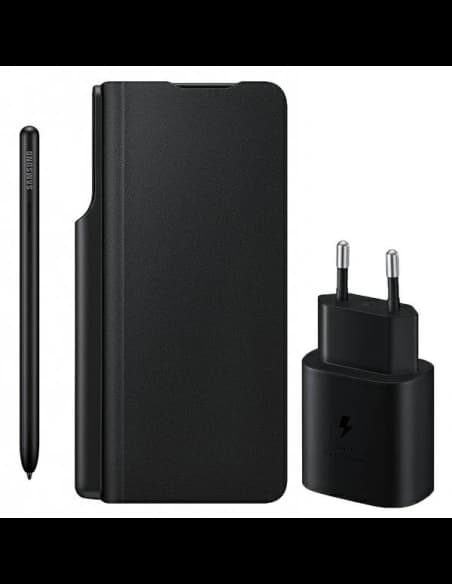 Samsung Galaxy Z Fold 3 EF-FF92KKBEGEE black Leather Flip Cover + S Pen + 25W Charger