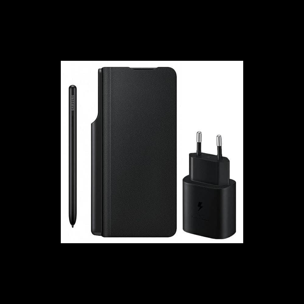 Samsung Galaxy Z Fold 3 EF-FF92KKBEGEE black Leather Flip Cover + S Pen + 25W Charger - 1