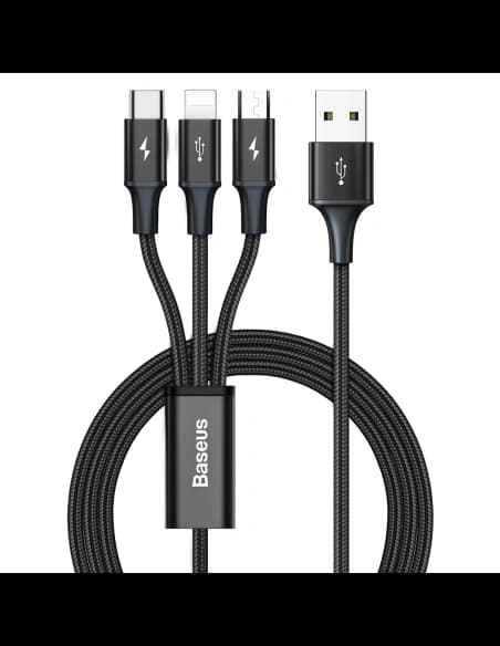 USB kábel 3w1 Baseus Rapid Series, USB micro USB / USB-C / Lightning, 3.5A, 1.2m (fekete)