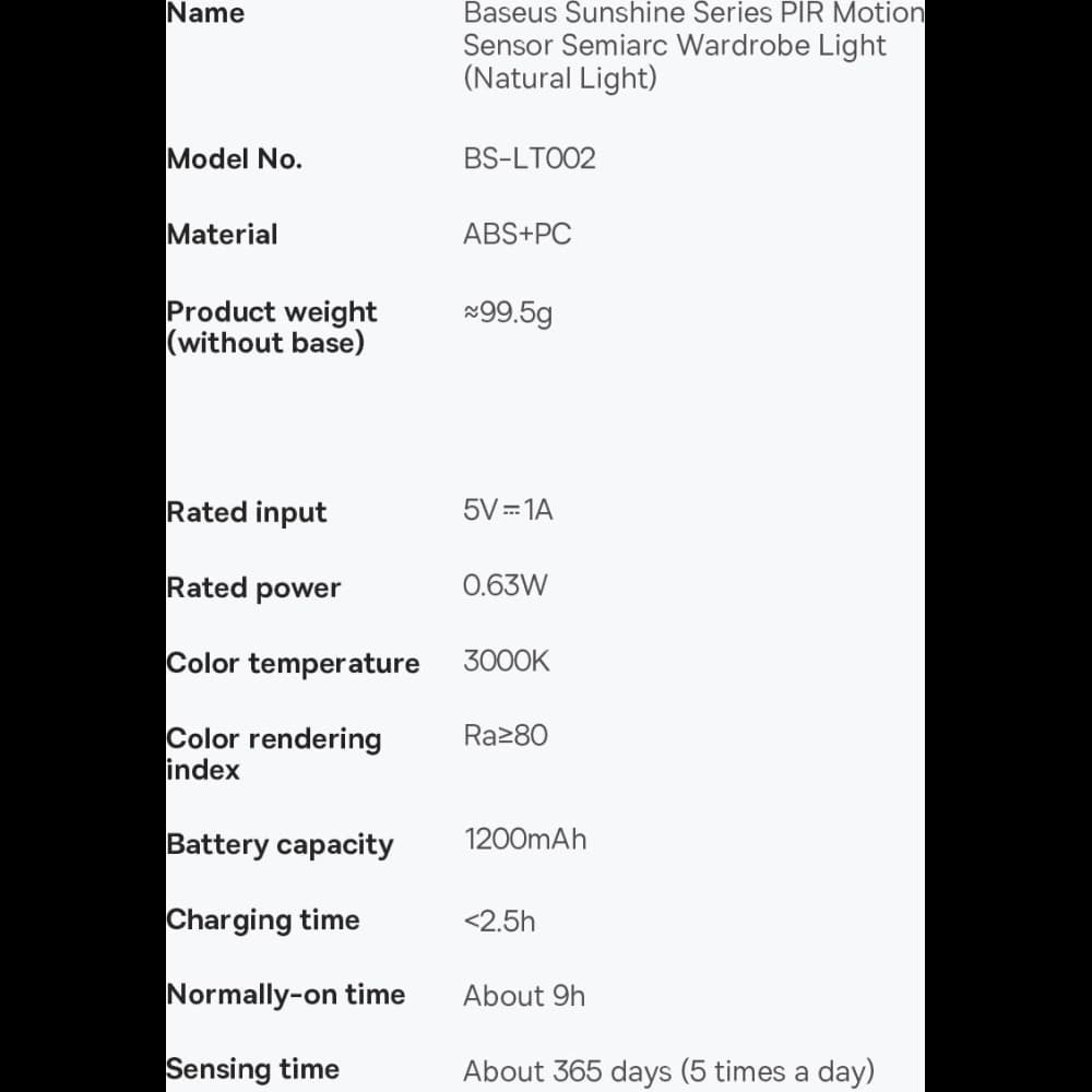 Lampă pentru dulap Baseus Sunshine Series cu senzor de mișcare PIR 1200mAh albă - 24