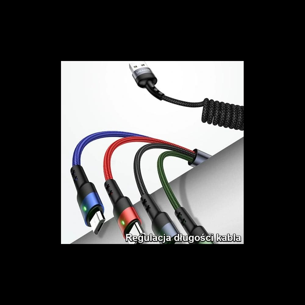 Kabel geflochten USAMS U26 4w1 1.5m 2A Schnellladung Federn (2xlightning/microUSB/USB-C) SJ349USB01 - 2