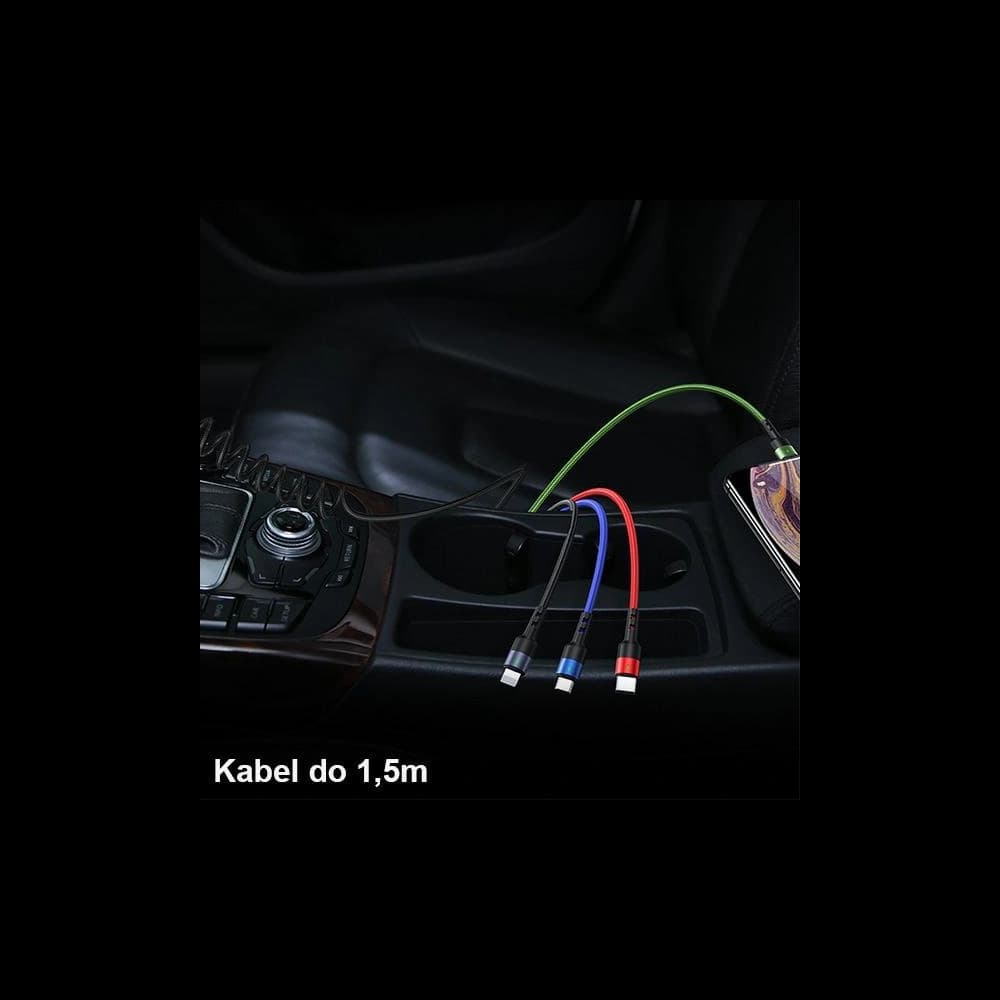 Kabel geflochten USAMS U26 4w1 1.5m 2A Schnellladung Federn (2xlightning/microUSB/USB-C) SJ349USB01 - 4