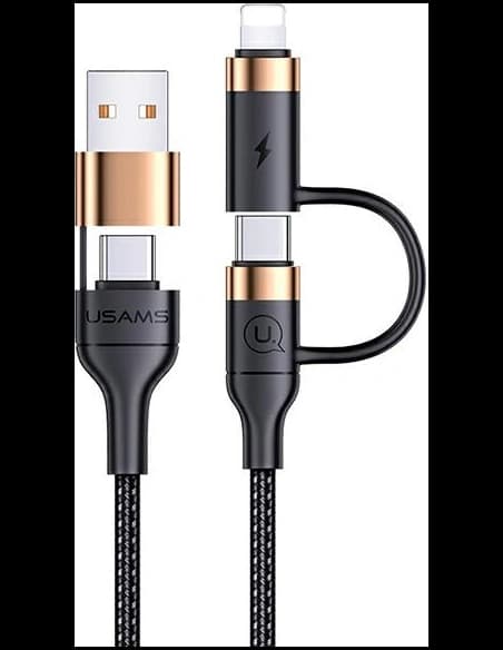 Cablul împletit USAMS U62 2xUSB-C/USB-A /lightning 1,2m PD Încărcare rapidă negru/SJ483USB01