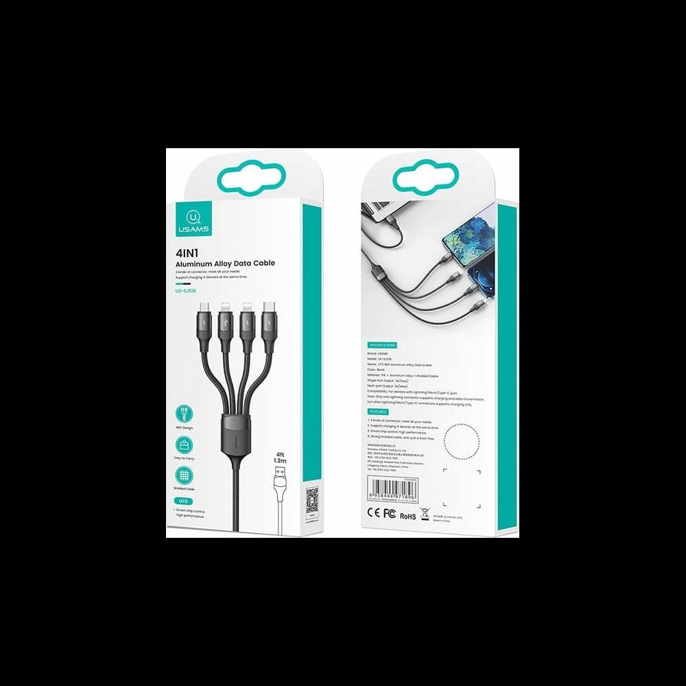 Kabel geflochten USAMS U73 4w1 1.2m 3A Schnellladung (2xlightning/microUSB/USB-C) SJ516USB01 - 8