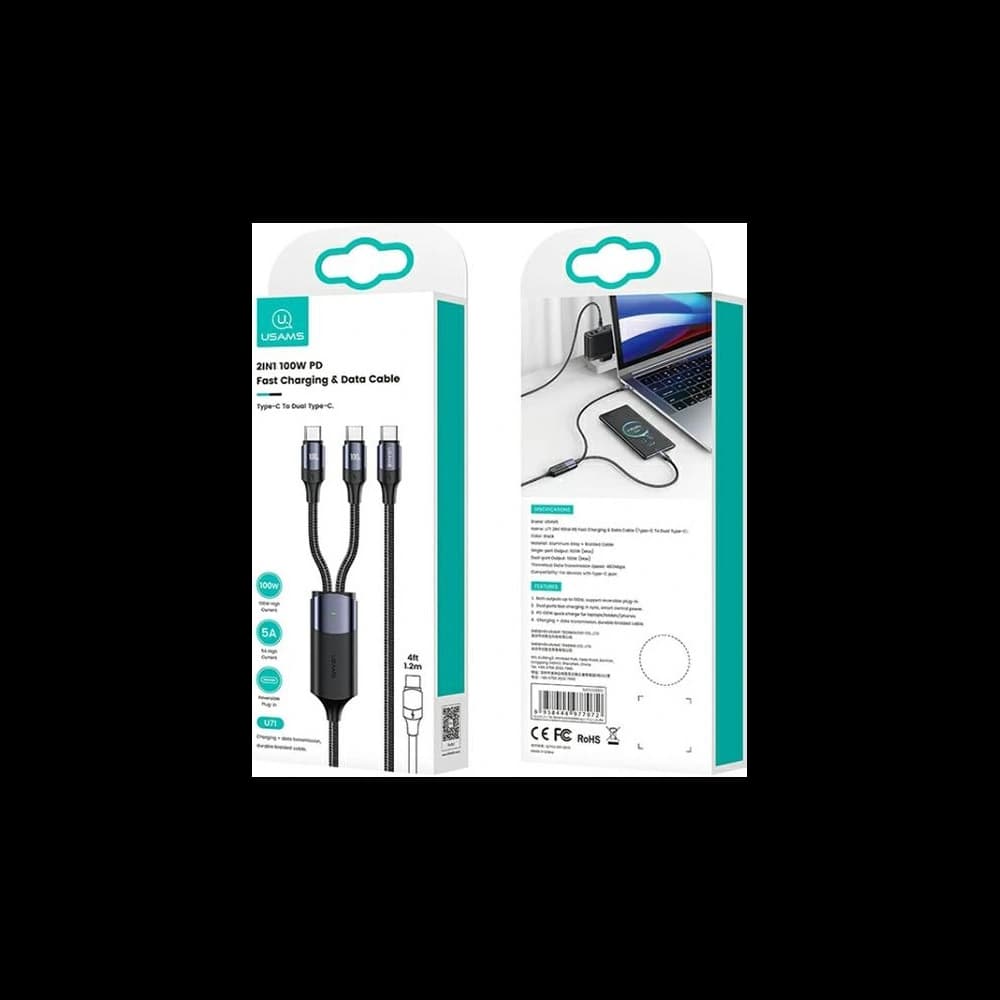Kabel USAMS U71 2xUSB-C na USB-C 1,2m 100W PD Fast Charge černý/black SJ551USB01 - 4