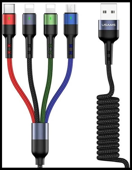 Kabel geflochten USAMS U26 4w1 1.5m 2A Schnellladung Federn (2xlightning/microUSB/USB-C) SJ349USB01