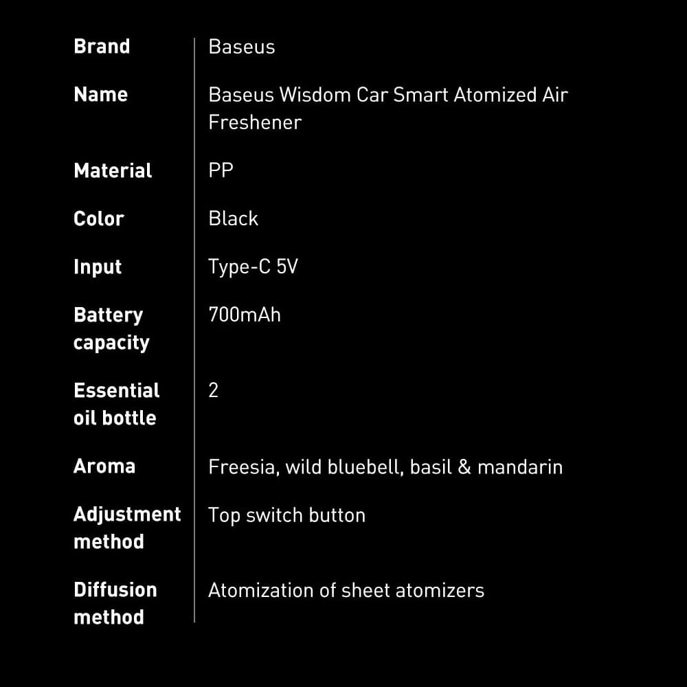 Odorizant auto Baseus + 2 rezerve (Frezia + Busuioc cu mandarină) + cablu USB-C 1m negru - 23