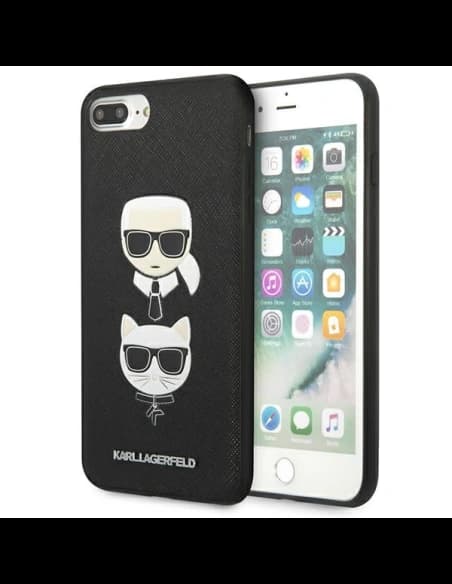 Karl Lagerfeld KLHCI8LSAKICKCBK Apple iPhone 8/7 Plus black hardcase Saffiano Ikonik Karl&Choupette Head
