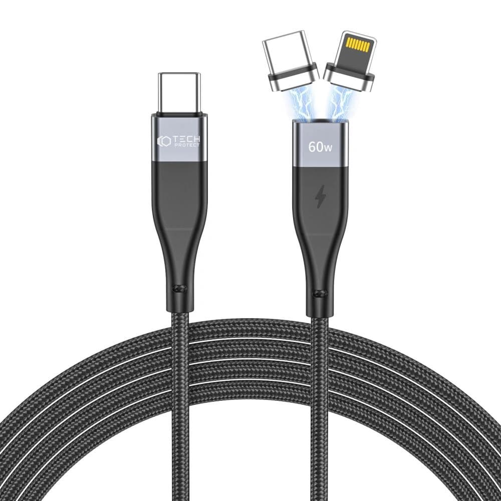 Magnetisches Kabel Tech-Protect Ultraboost 2in1 Magnetic Cable Lightning & USB-C PD 60W 3A 100cm Schwarz - 1
