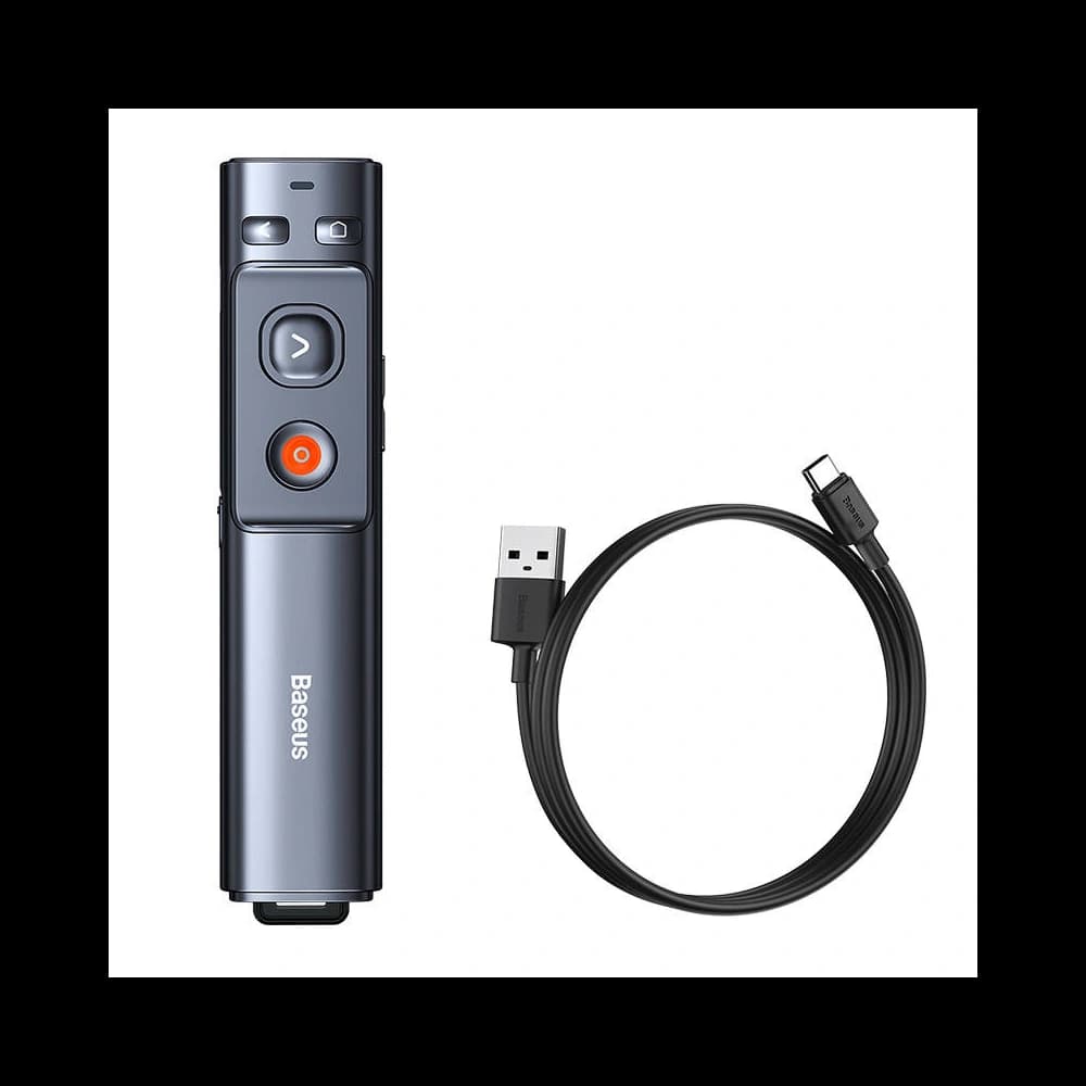 Vícefukční dálkový ovladač Baseus Orange Dot pro prezentace, se zeleným laserovým ukazatelem, akumulátorový (šedý) - 6