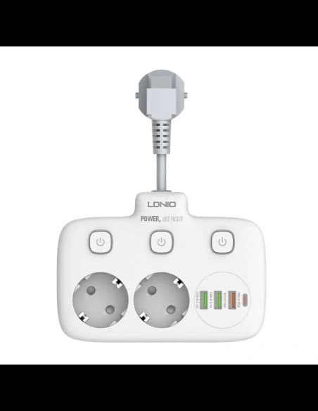 Napájecí lišta se 2 AC zásuvkami, 3x USB, USB-C, LDNIO SE2435, 2500W (bílá)