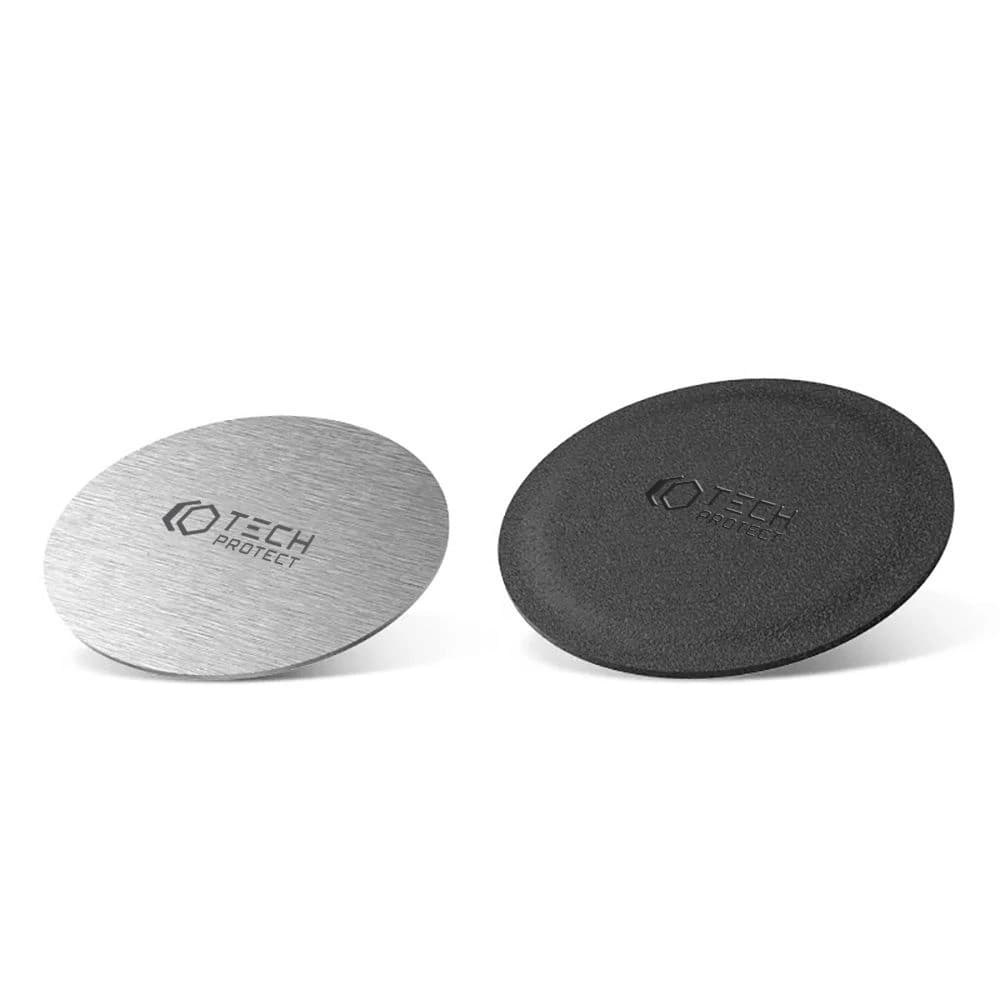 Tech-Protect Metallplatten für magnetische Autohalterungen Metallplatte magnetische Autohalterung Silber und Schwarz [2 PACK] - 1