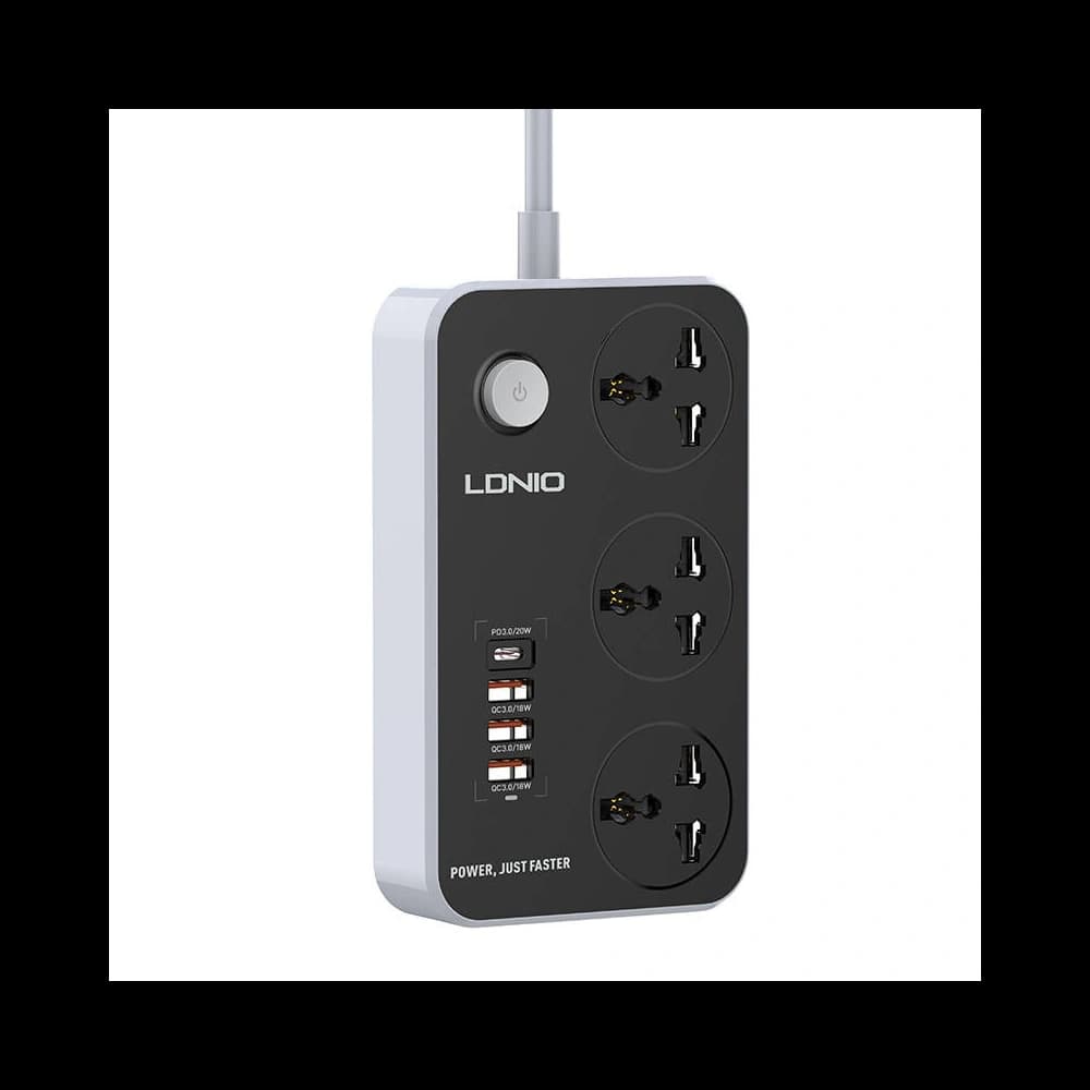 Power strip with 3 AC outlets, 4x USB, LDNIO SC3412, 2500W (gray) - 2