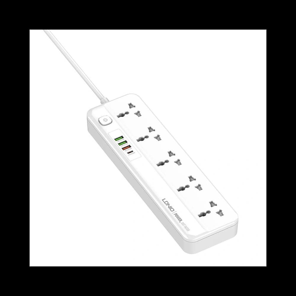 Napájecí lišta s 5 AC zásuvkami, 3x USB, USB-C, LDNIO SC5415, 2500W (bílá) - 2