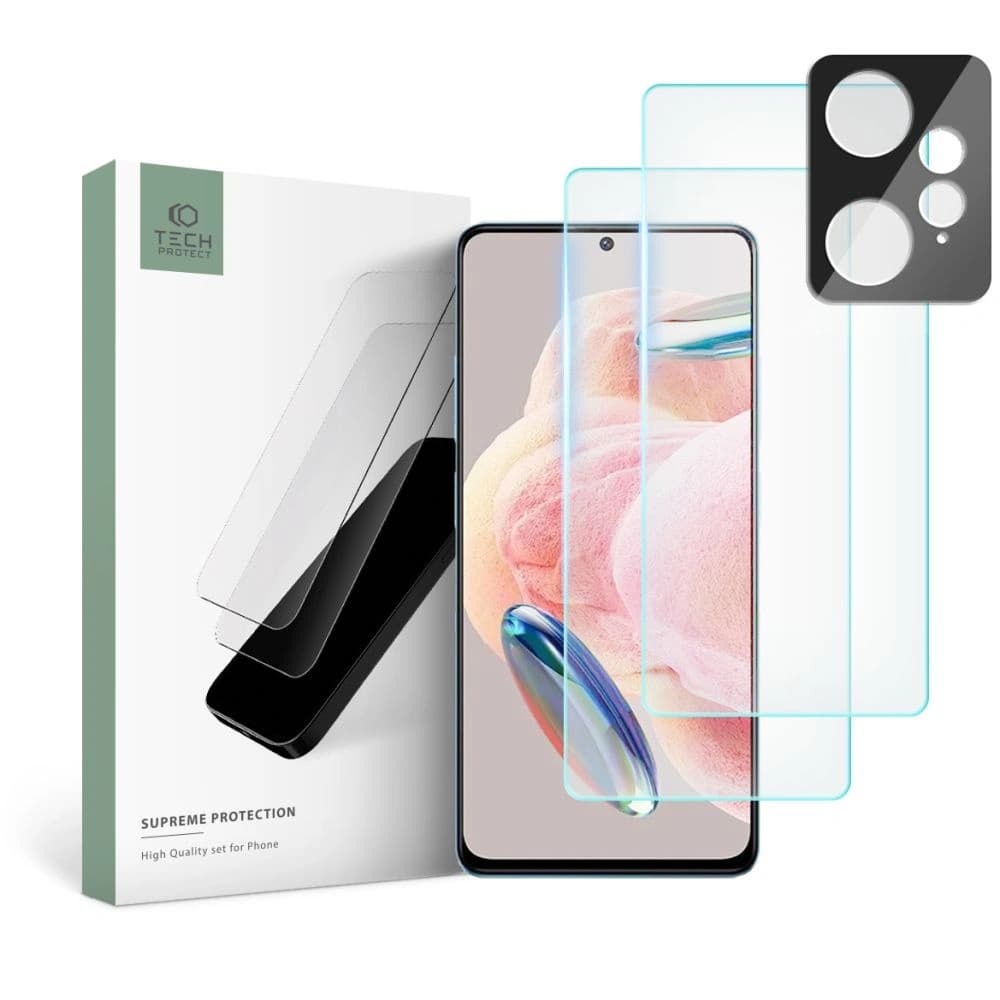 Edzett üveg + fényképezőgép lencsékhez Tech-Protect Supreme Set Xiaomi Redmi Note 12 LTE Clear [2+1 PACK] - 1