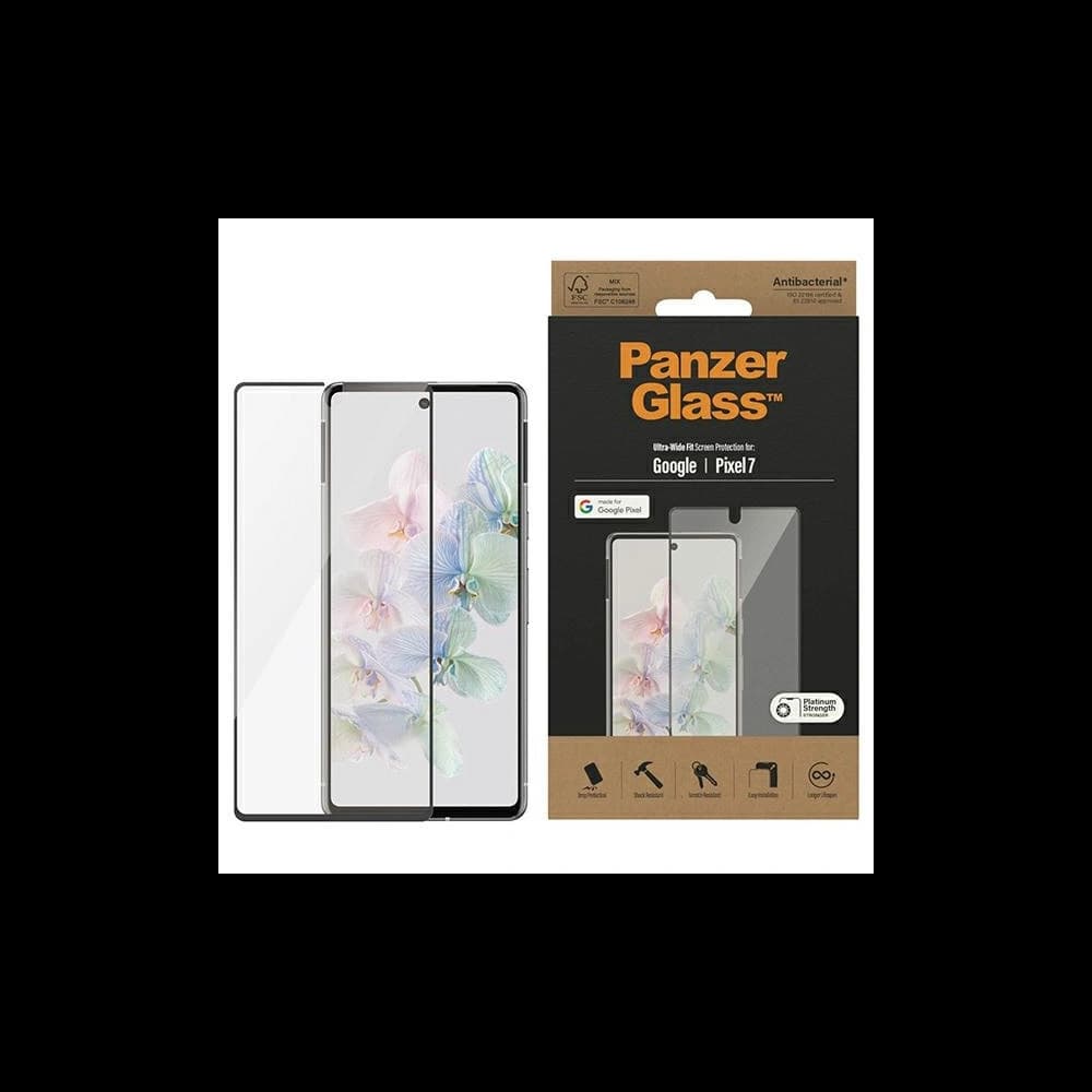 Tvrzené sklo PanzerGlass Ultra-Wide Fit Google Pixel 7 Ochrana obrazovky Antibakteriální černý/black 4772 - 1