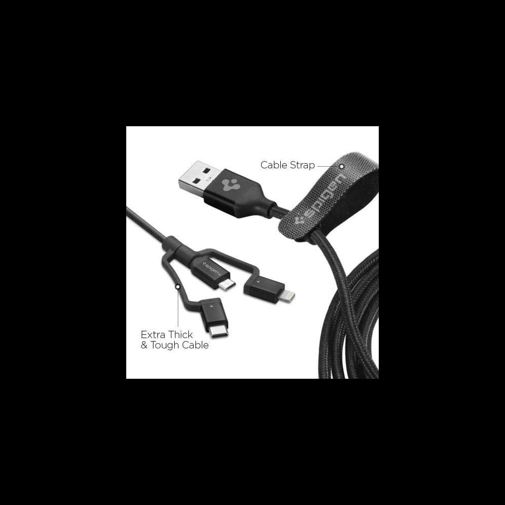 Spigen C10I3 3w1 USB-C, Lightning & microUSB Kábel 150cm Fekete - 3