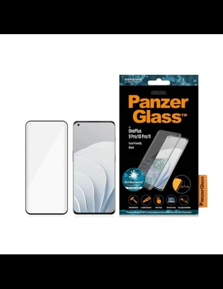 PanzerGlass OnePlus Gehärtetes Glas E2E Microfracture 9 Pro Case Friendly schwarz/schwarz Antibakteriell